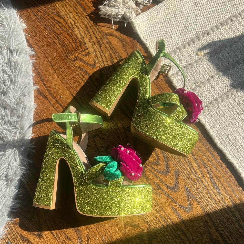 Sparkly Green Platform Heels